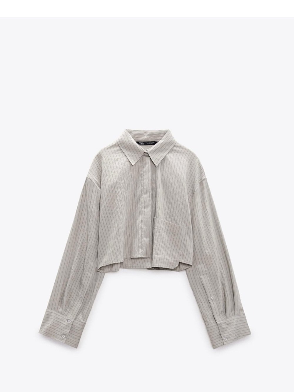 2 pieces crop top + pants Zara Light Gray Pinstripe Cropped Button-Up Shirt